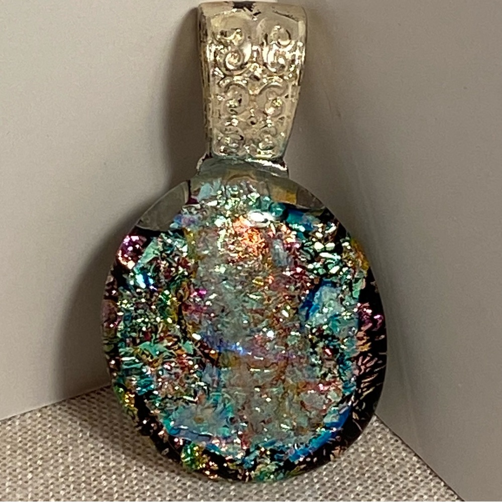 Multicolor Dichroic Glass Pendant necklace charm silver
